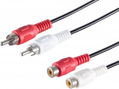 Stereo Cinch Verlängerung 2x Stecker auf Buchse Eisen vernickelt Kupfergemisch 5,0 m - vernickelt