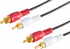 Stereo Cinchkabel vergoldet 2x Cinchstecker CuZnNi Kupfergemisch schwarz 10,0 m - vergoldet