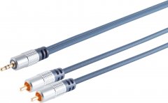 Home-Cinema 3,5mm Klinken-Stecker auf 2x Cinch-Stecker vergoldet CuZnNi chrom blau 5,0 m �