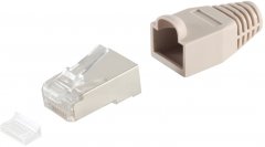 RJ45-Stecker Cat.5/6, Einf�hrh. und Knickschutzt�lle, grau - RJ45-Stecker Cat.5/6, Einf�hrhilfe
