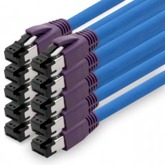 1CONN Cat8 LAN Kabel Ethernet 10x 0,5m SFTP PiMF LSZH 40Gb/s 2000MHz RJ45 Patchkabel blau