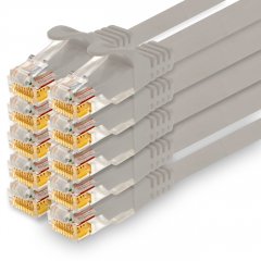 1CONN Cat.7 Lan- Netzwerk- Patch- Kabel 10m RJ45 CAT6a Stecker 10Gb/s 10x grau