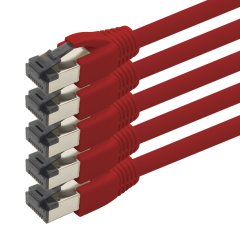 1aTTack Cat.8 Netzwerkkabel 1m 2000 MHz 40 Gbit/s 5x Rot Ethernetkabel Patchkabel S/FTP LSZH