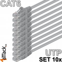 1aTTack CAT6 LAN Kabel 10m 10x  RJ45 UTP Netzwerkkabel Ethernetkabel Grau