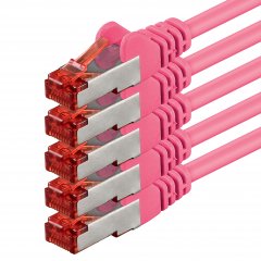 1aTTack LAN Kabel 0,5m 5x CAT6 S-FTP RJ45 Netzwerkkabel Patchkabel magenta