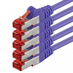1aTTack LAN Kabel 2m 5x CAT6 S-FTP RJ45 Netzwerkkabel Patchkabel violett