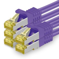 1aTTack Lan Kabel 0,25m Cat7 S/FTP PiMF Patch-Ethernetkabel RJ45 CAT6a Stecker 5x Violett