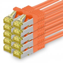 1aTTack Lan Kabel 0,25m Cat7 S/FTP PiMF Patch-Ethernetkabel RJ45 CAT6a Stecker 10x Orange