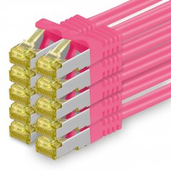 1aTTack Lan Kabel 3m Cat7 S/FTP PiMF Patch-Ethernetkabel RJ45 CAT6a Stecker 10x Magenta