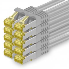 1aTTack Lan Kabel 7,5m Cat7 S/FTP PiMF Patch-Ethernetkabel RJ45 CAT6a Stecker 10x Grau