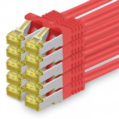 1aTTack Lan Kabel 10m Cat7 S/FTP PiMF Patch-Ethernetkabel RJ45 CAT6a Stecker 10x Rot