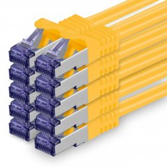 1aTTack Lan Kabel 0.25m Cat7 S/FTP PiMF Patch-Ethernetkabel RJ45 CAT6a Stecker 10x gelb