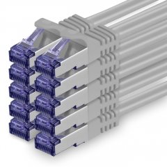 1aTTack Lan Kabel 0.5m Cat7 S/FTP PiMF Patch-Ethernetkabel RJ45 CAT6a Stecker 10x grau