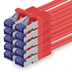 1aTTack Lan Kabel 0.5m Cat7 S/FTP PiMF Patch-Ethernetkabel RJ45 CAT6a Stecker 10x rot
