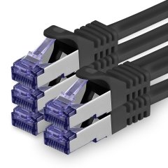1aTTack Lan Kabel 0.5m Cat7 S/FTP PiMF Patch-Ethernetkabel RJ45 CAT6a Stecker 5x schwarz