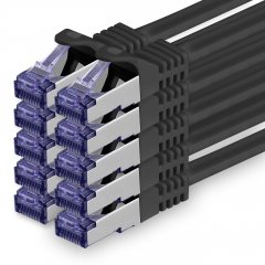 1aTTack Lan Kabel 0.25m Cat7 S/FTP PiMF Patch-Ethernetkabel RJ45 CAT6a Stecker 10x schwarz