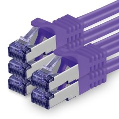 1aTTack Lan Kabel 0.5m Cat7 S/FTP PiMF Patch-Ethernetkabel RJ45 CAT6a Stecker 5x violett