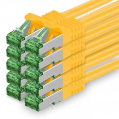 1aTTack Lan Kabel 0.25m Cat7 S/FTP PiMF Patch-Ethernetkabel RJ45 CAT6a Stecker 10x gelb