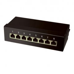 1aTTack Patchpanel CAT6a 8 Port schwarz RJ45 Verteilerfeld TIA 568 A/B