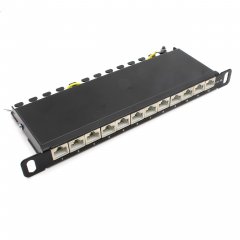 1aTTack Patchpanel CAT6a SLIM 12 Port schwarz RJ45 Verteilerfeld TIA 568 A/B
