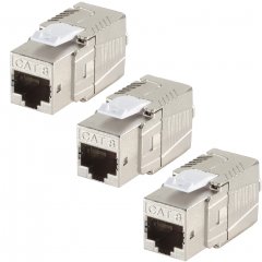 1aTTack 3x CAT8 Keystone Modul RJ45 vollgeschirmt STP werkzeugfrei Snap-in 40Gbit/s AWG22-24