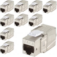 1aTTack 10x CAT8 Keystone Modul RJ45 vollgeschirmt STP werkzeugfrei Snap-in 40Gbit/s AWG22-24
