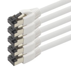 1aTTack Cat.8 Netzwerkkabel 3m 2000 MHz 40 Gbit/s 5x Weiss Ethernetkabel Patchkabel S/FTP LSZH