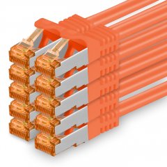 1aTTack Lan Kabel 0.25m Cat7 S/FTP PiMF Patch-Ethernetkabel RJ45 CAT6a Stecker 10x orange