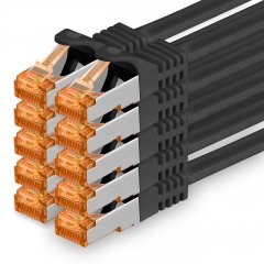 1aTTack Lan Kabel 0.25m Cat7 S/FTP PiMF Patch-Ethernetkabel RJ45 CAT6a Stecker 10x schwarz