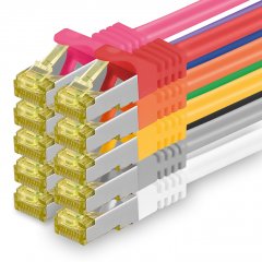 1CONN Cat7 Patchkabel 10x 1m S/FTP PiMF RJ45 Cat6a Stecker LAN Kabel Ethernet bunt