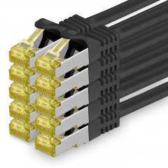 1CONN Cat7 Patchkabel 10x 2m S/FTP PiMF RJ45 Cat6a Stecker LAN Kabel Ethernet schwarz