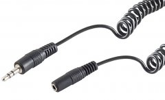 1aTTack 5x 3,5mm Spiralkabel Verl�ngerung 5m Stereo schwarz f�r Kopfh�rer